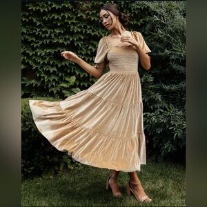 Baltic Born Vivaldi Smocked Velvet Midi Dress M French Gold NWT | Cottagecore